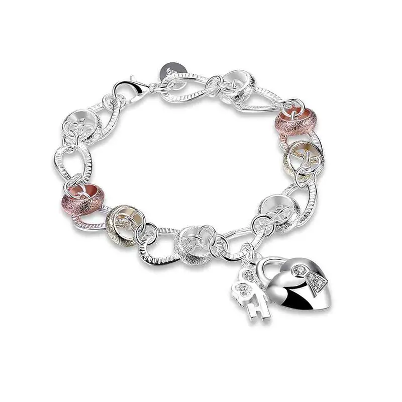 Silver Pulseras Insets Heart Lock Pulseira Charm Hbh 36 4