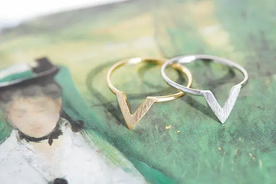 Silver Ring Wire Chevron Ring Geometric V Shape Midi Ring Accessory Gift Size 6 2