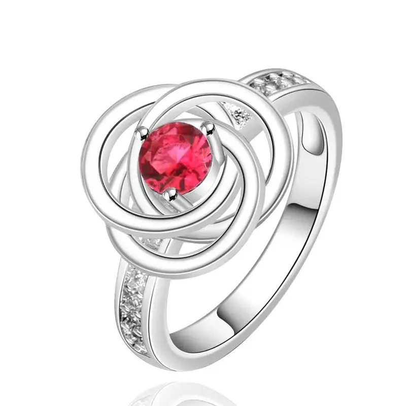 Silver Rings Cicle Red St Anillo Bone 15 1