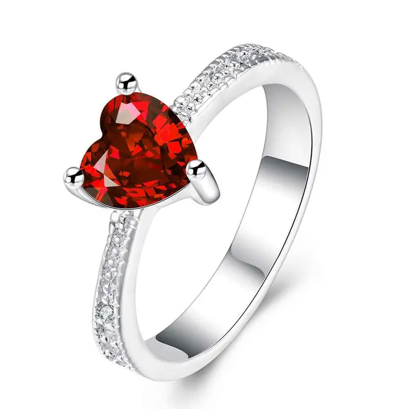Silver Ringsilver Plated Jewelry Ring Red Zircon Love Inlaid Stone Rings 252 1