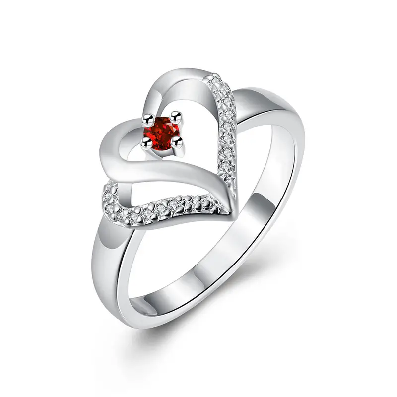 Silver Ringsilver Plated Jewelry Ringinlaid Red Stone Heart Rings 274 1