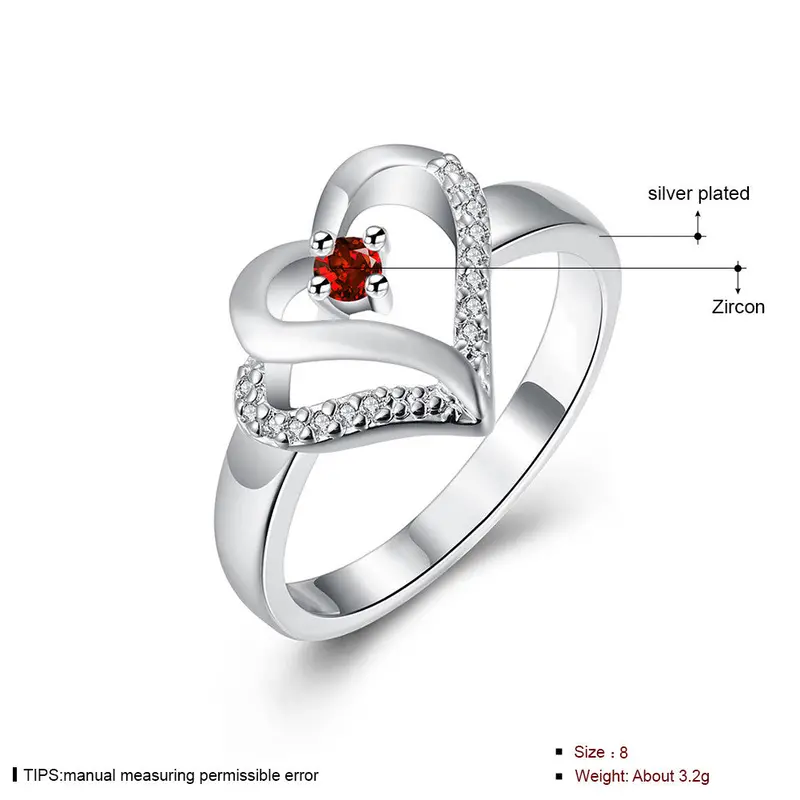 Silver Ringsilver Plated Jewelry Ringinlaid Red Stone Heart Rings 274 2