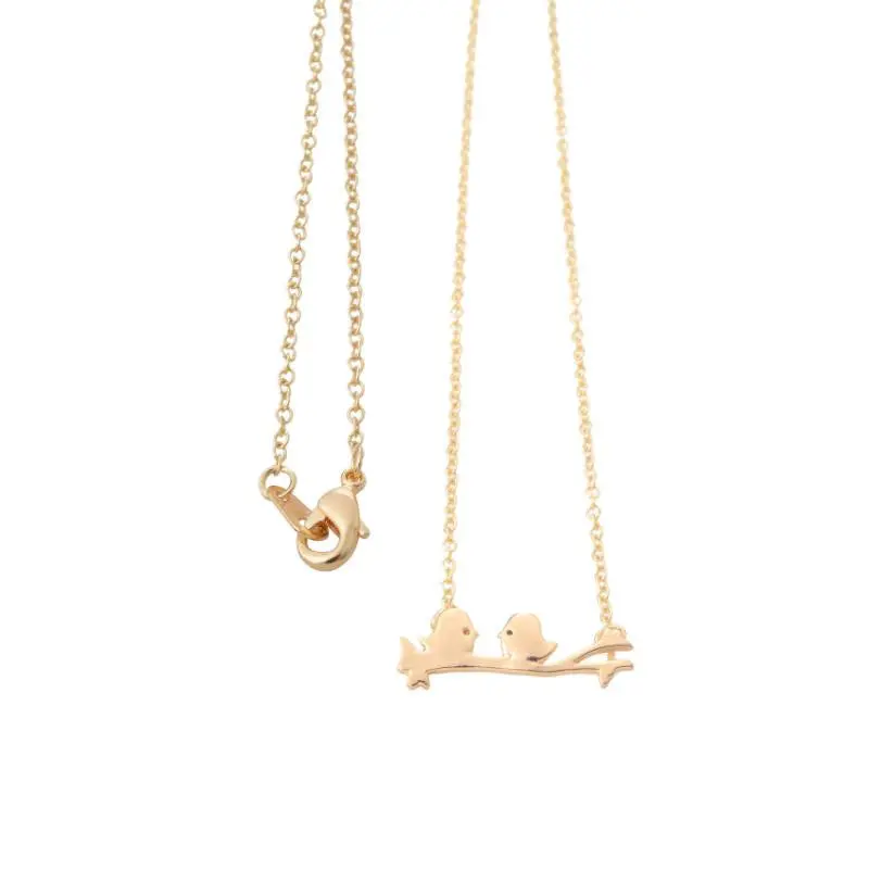 Silver Tiny Love Birds Necklace Twins Birds Pendant Birds On A Branch Necklaces Party Gifts 10Pcs-N018 1
