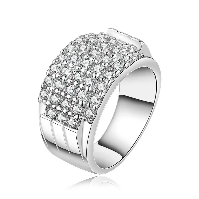Silver Wedding Ring Three Rows Stone Bague Femme Floating Charms 81 3