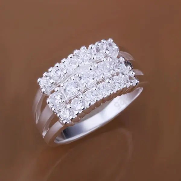 Silver Wedding Ring Three Rows Stone Bague Femme Floating Charms 81 6