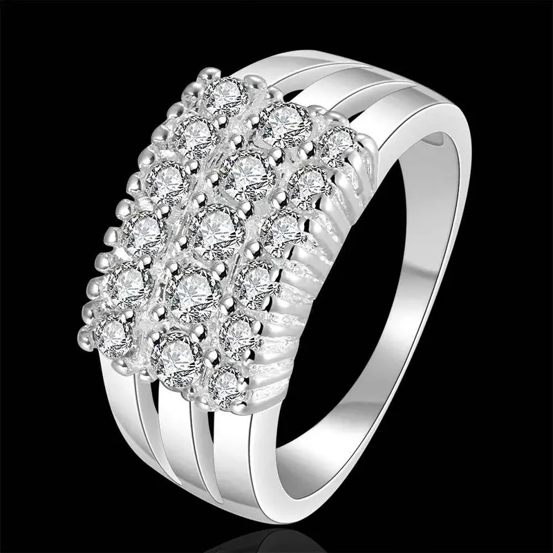 Silver Wedding Ring Three Rows Stone Bague Femme Floating Charms 81 7