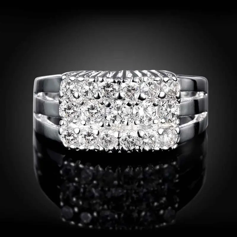 Silver Wedding Ring Three Rows Stone Bague Femme Floating Charms 81 8