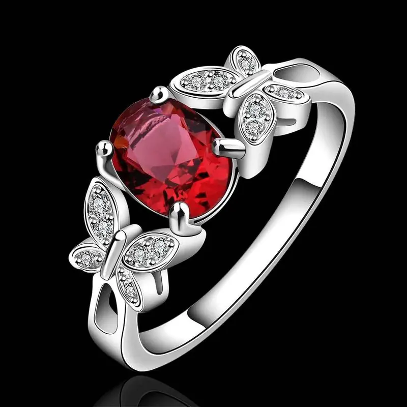Silver Wedding Rings Butterfly Stone Opal 648 4