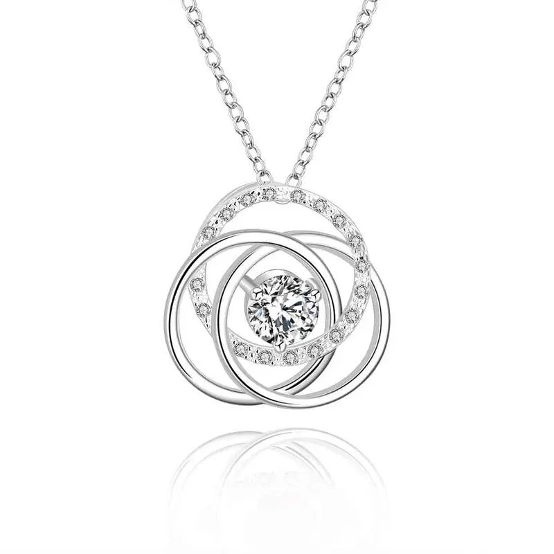 Silver Women Necklace Three Circle White Stone Gros Collier Femme Jewellery 15 1