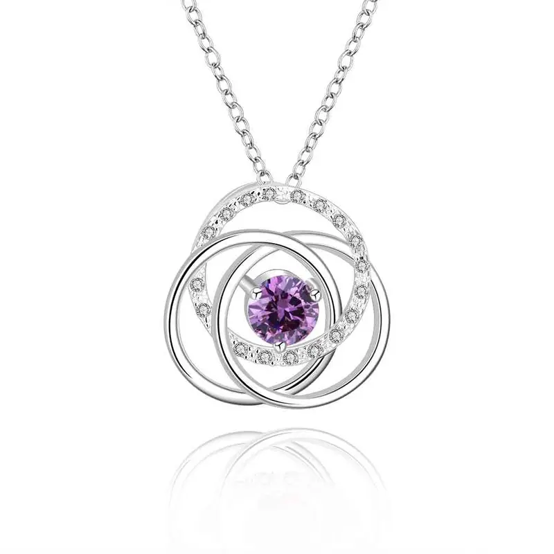 Silver Women Necklace Three Circle White Stone Gros Collier Femme Jewellery 15 4