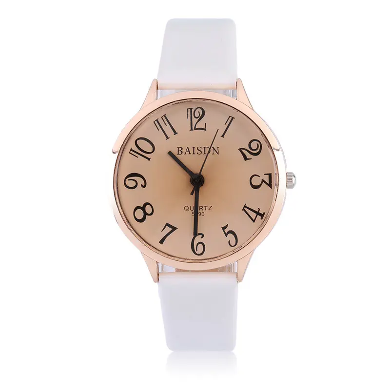 Simple Bright Pu Leather Strap Big Numbers Quartz Watch Wristwatch 1