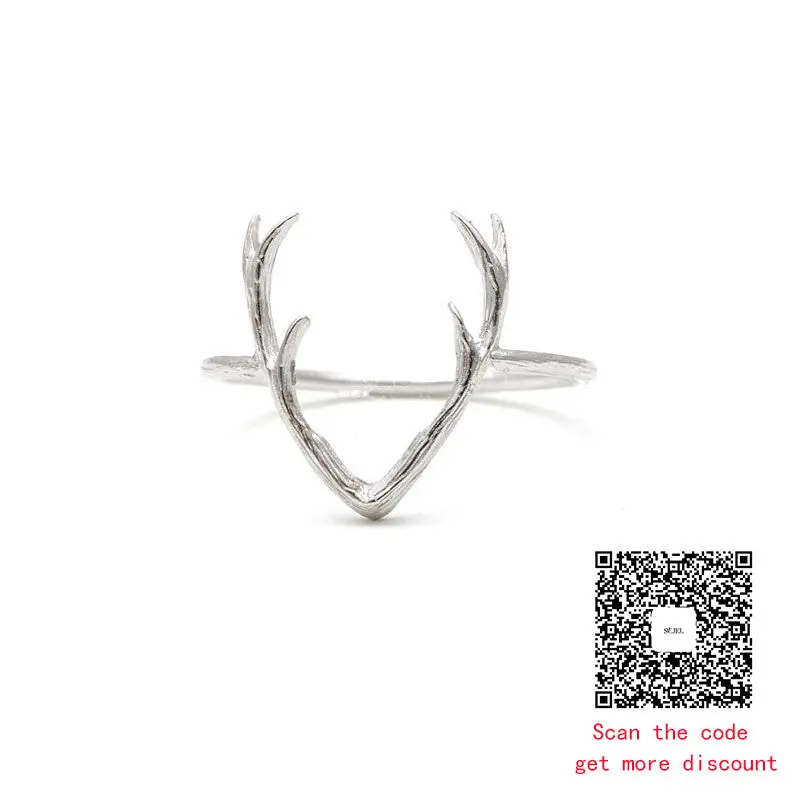 Simple Deer Antler Ring Stag Reindeer Horn Rings Cute Animal Ring Christmas Gifts 10Pcs-R136 2
