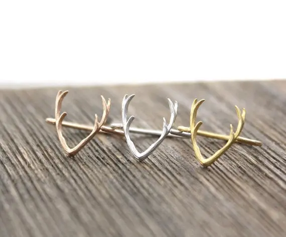 Simple Deer Antler Ring Stag Reindeer Horn Rings Cute Animal Ring Christmas Gifts 10Pcs-R136 3