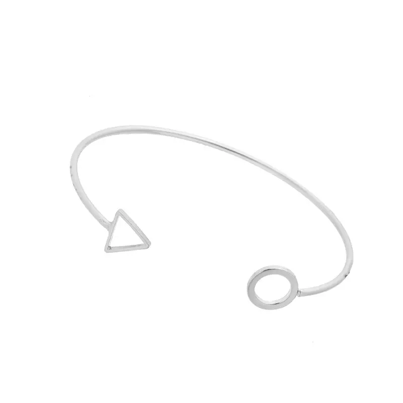 Simple Jewelry Silver Shiny Polished Open Circle With Triangle Wire Cuff Bracelet Bangles 10Pcs-G044 1