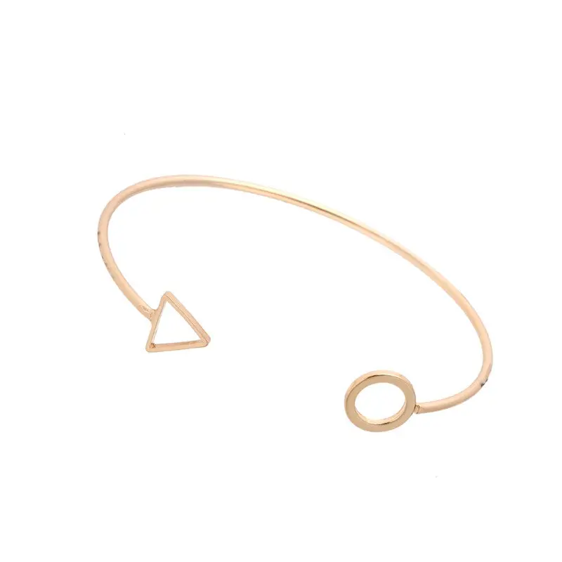 Simple Jewelry Silver Shiny Polished Open Circle With Triangle Wire Cuff Bracelet Bangles 10Pcs-G044 2