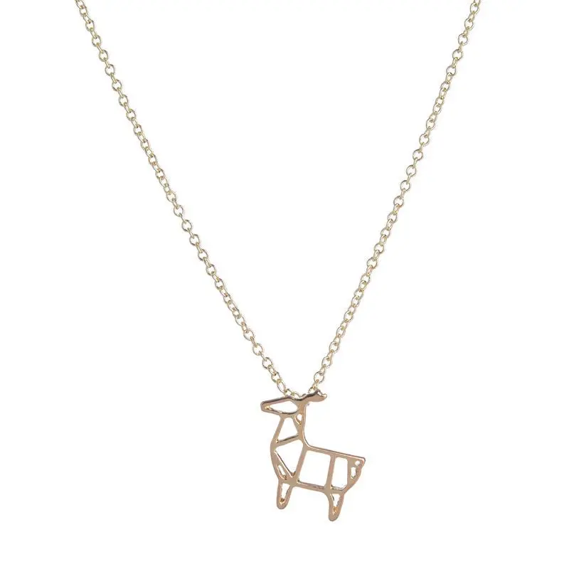 Simple Necklace Tiny Gold Origami Deer Necklaces Gifts Girlfriend 10Pcs-N067 1