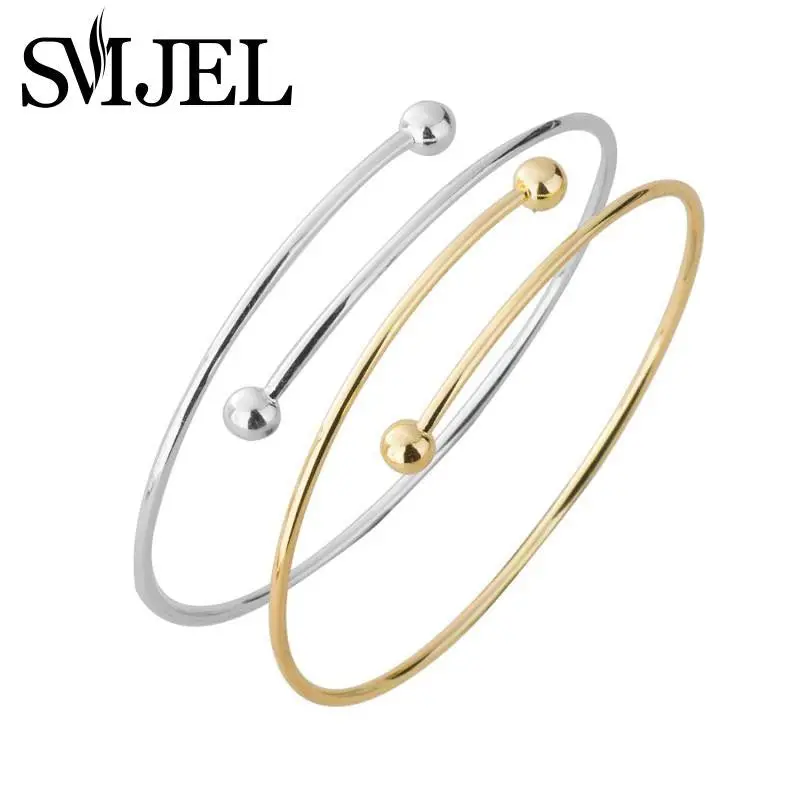 Simple Round Bangels Personality Exaggerated Double Ball Thin Wire Warp Bangle Cuff Bracelet 30Pcs-G017 1