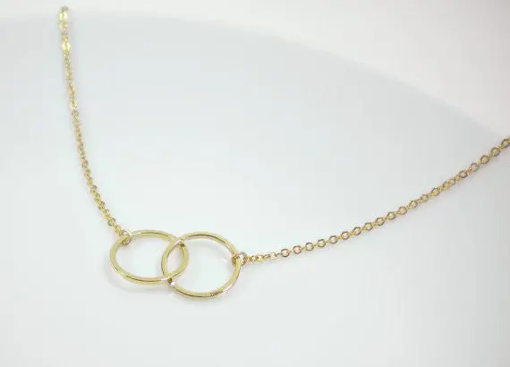 Simple Silver Infinity Double Cirlcess Necklace Girl Interlocking Circles Pendant Necklace 30Pcs-N184 2