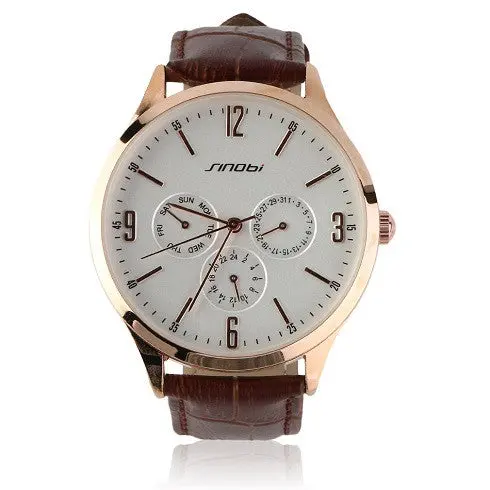 Sinobi S 9546 Water Resistant Casual Quartz Watch Leather Strap High Hardness And Scratching Resistant 1
