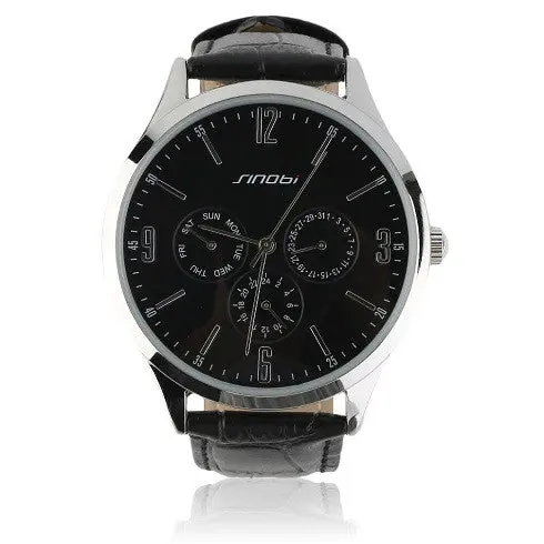 Sinobi S 9546 Water Resistant Casual Quartz Watch Leather Strap High Hardness And Scratching Resistant 2
