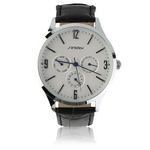 Sinobi S 9546 Water Resistant Casual Quartz Watch Leather Strap High Hardness And Scratching Resistant 3