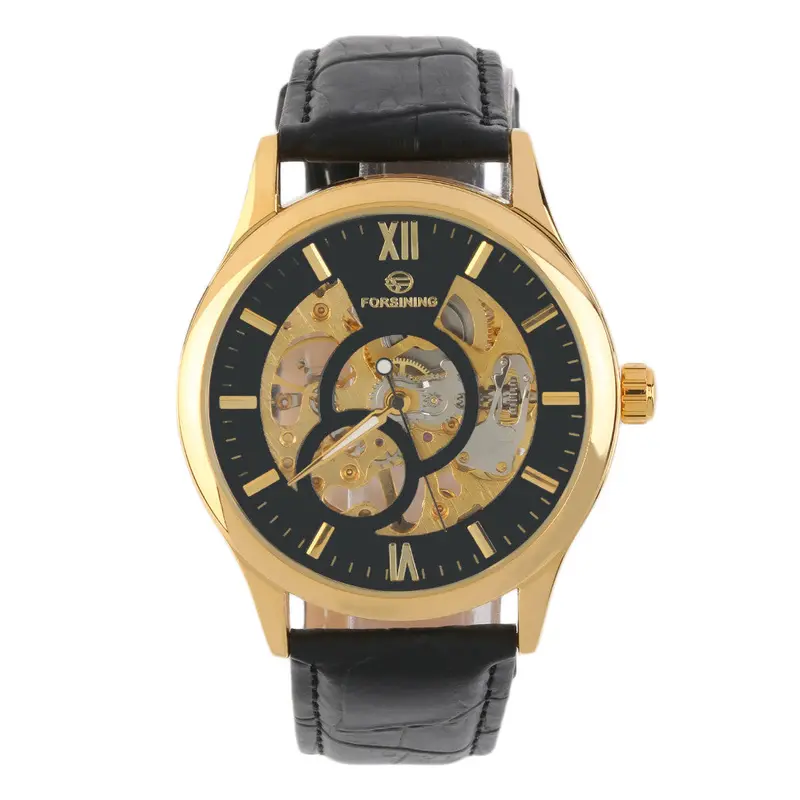 Skeleton Sport Clock Business Automatic Mechanical Self Windwrist Luxury Watch Pu Leather Band 1