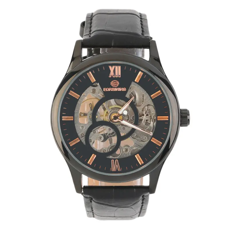 Skeleton Sport Clock Business Automatic Mechanical Self Windwrist Luxury Watch Pu Leather Band 2