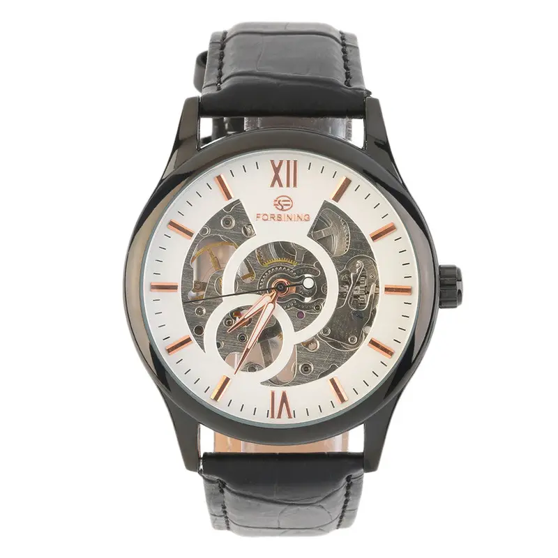 Skeleton Sport Clock Business Automatic Mechanical Self Windwrist Luxury Watch Pu Leather Band 4