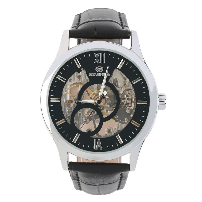 Skeleton Sport Clock Business Automatic Mechanical Self Windwrist Luxury Watch Pu Leather Band 5