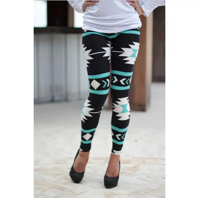 Skinny Pants Geometric Print Stretchy Leggings Plus Size 3