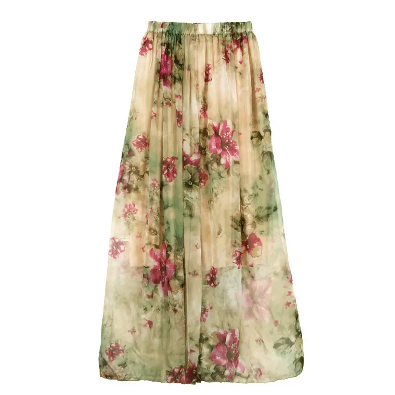 Skirts Womens Chiffon Pleated Long Maxi Boho Skirt Elastic Waist Skirt Feida 3