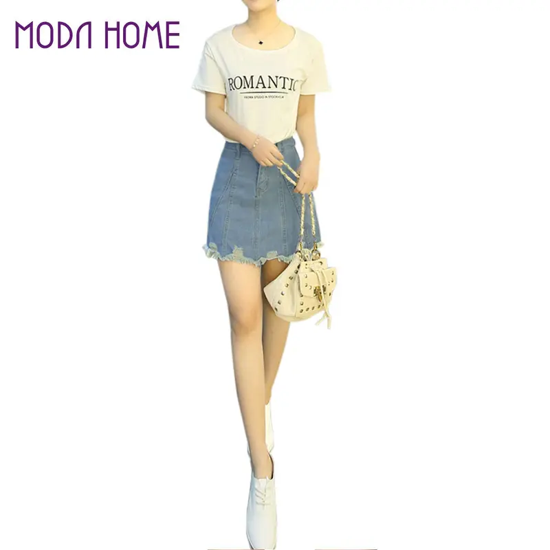 Skirts Womens Denim Skirt A Line High Waist Distressed Raw Hem Front Zipper Short Mini Jean Skirt 1