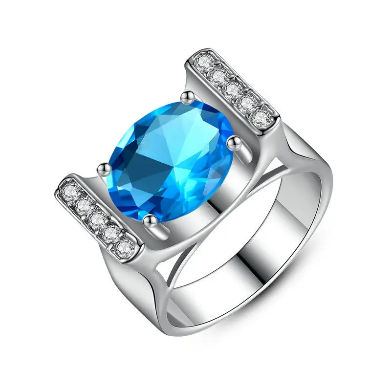 Sky Blue Oval Shape Stone Finger Rings For Bijoux Femme R202 1