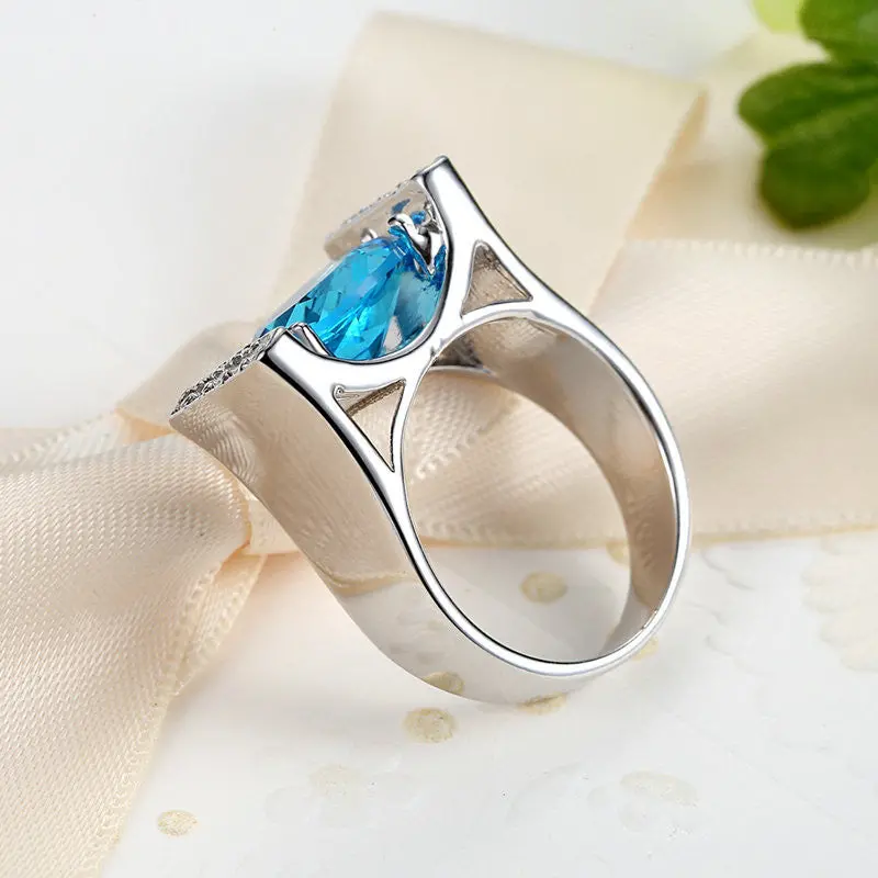 Sky Blue Oval Shape Stone Finger Rings For Bijoux Femme R202 2