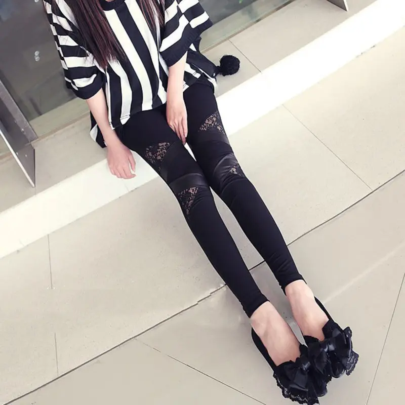 Sladies Cotton Lace Slim Pants Special Hollow Out Slim Pencil Pants Legging Girls Stretch Tight Pants Black 1
