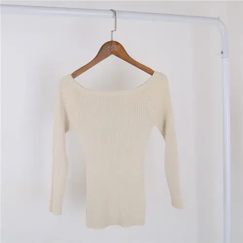 Slash Neck Cashmere Knitted Tops Women Long Sleeve Knitwear Sweater Femme Sexy Slim Tops For Women 1
