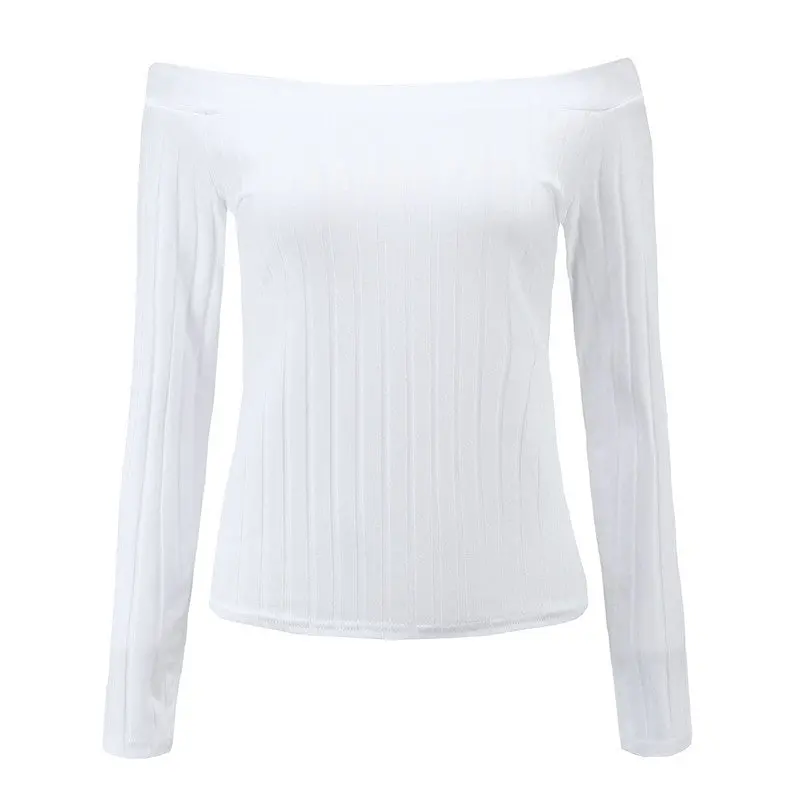 Slash-Neck Long-Sleeve Crop Top – Off-Shoulder Fitted Tee for Trendy Layered Looks