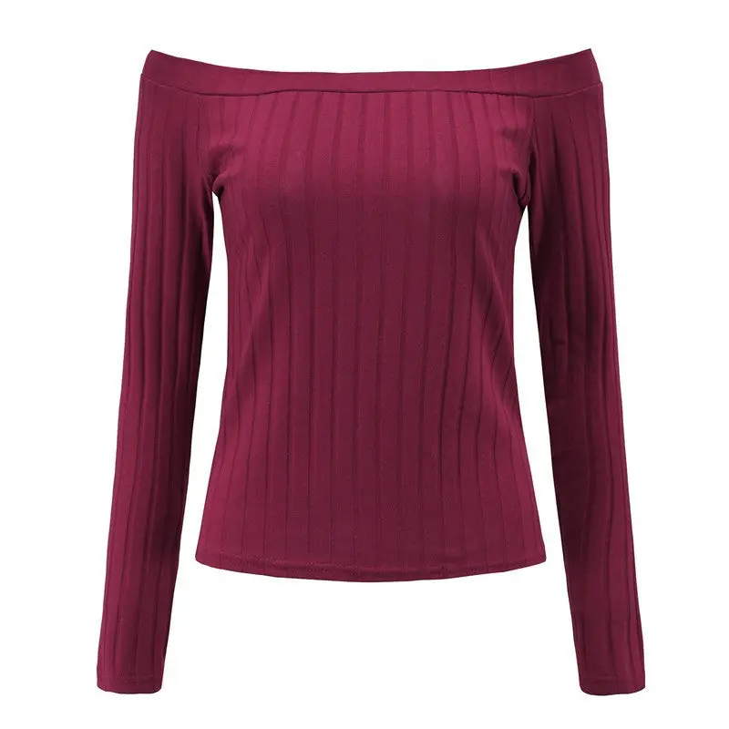 Slash-Neck Long-Sleeve Crop Top – Off-Shoulder Fitted Tee for Trendy Layered Looks