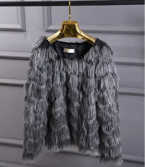 Slash Neck Tassel Long Hairy Shaggy Faux Fox Fur Coat Women Off Shoulder Faux Fur Pullovers Outerwear 1