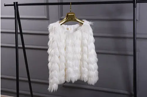 Slash Neck Tassel Long Hairy Shaggy Faux Fox Fur Coat Women Off Shoulder Faux Fur Pullovers Outerwear 5