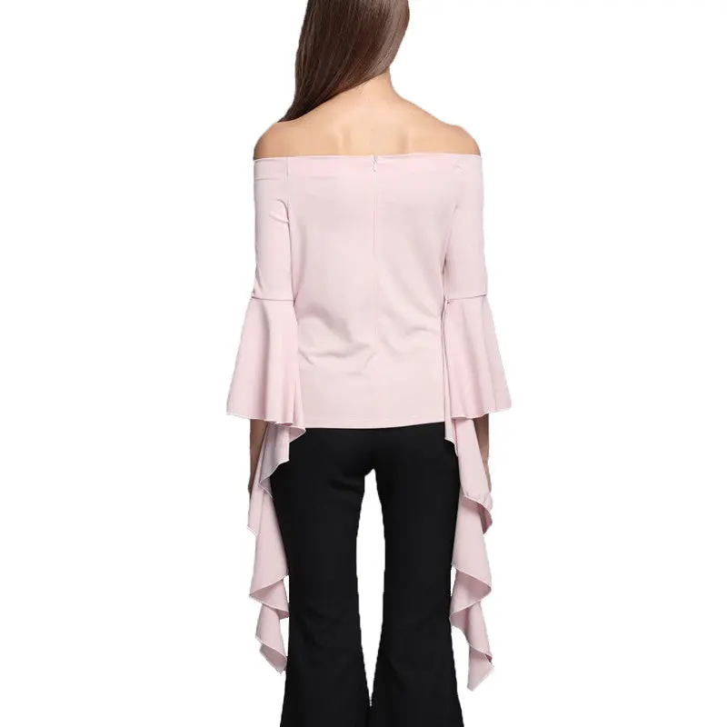 Slash Neck Women Tops Sexy Off Shoulder Women Blouses And Shirts Slim Ruffle Sleeve Shirt Tops For Women 6