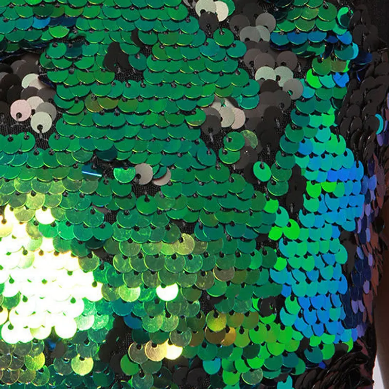Sleeveless Black Sequin Dress Elegant Mini Bodycon Dress Patchwork Green Short Mini Graduation Party Dresses 6