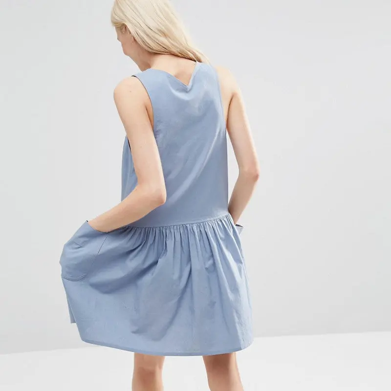 Sleeveless Casual Dress Teenage Button Loose Dress Plus Size Simple Junior Student Girls Dresses 3