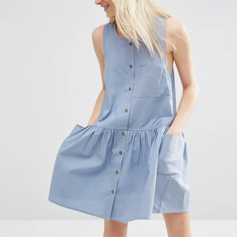Sleeveless Casual Dress Teenage Button Loose Dress Plus Size Simple Junior Student Girls Dresses 4