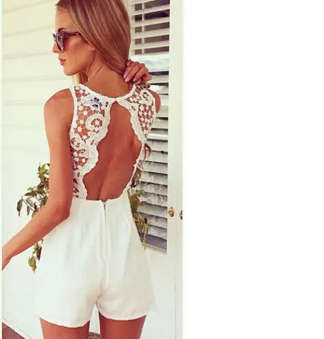 Sleeveless Lace-Patchwork Jumpsuit – Slim-Fit Bodycon Playsuit with Shorts Cut