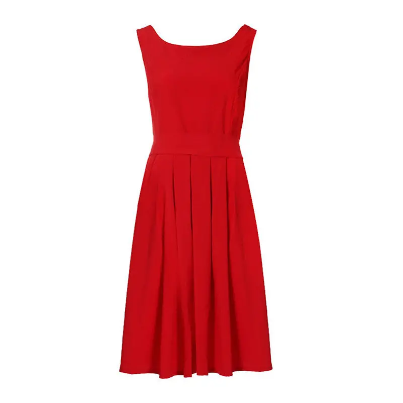 Sleeveless Pleated Dress O-Neck Size S M L Xl For Women 1