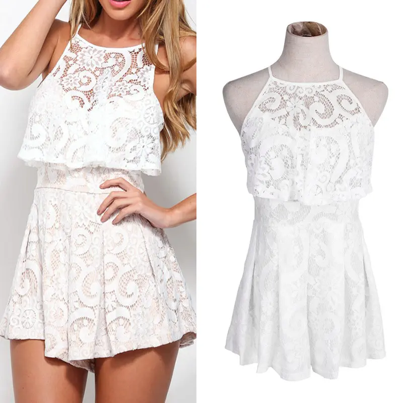 Sleeveless Sling Short Jumpsuits Back Zipper Women Rompers Femme Women Strap Jumpsuits Lace Jumpsuit Ruffle Combinaison Femme 2