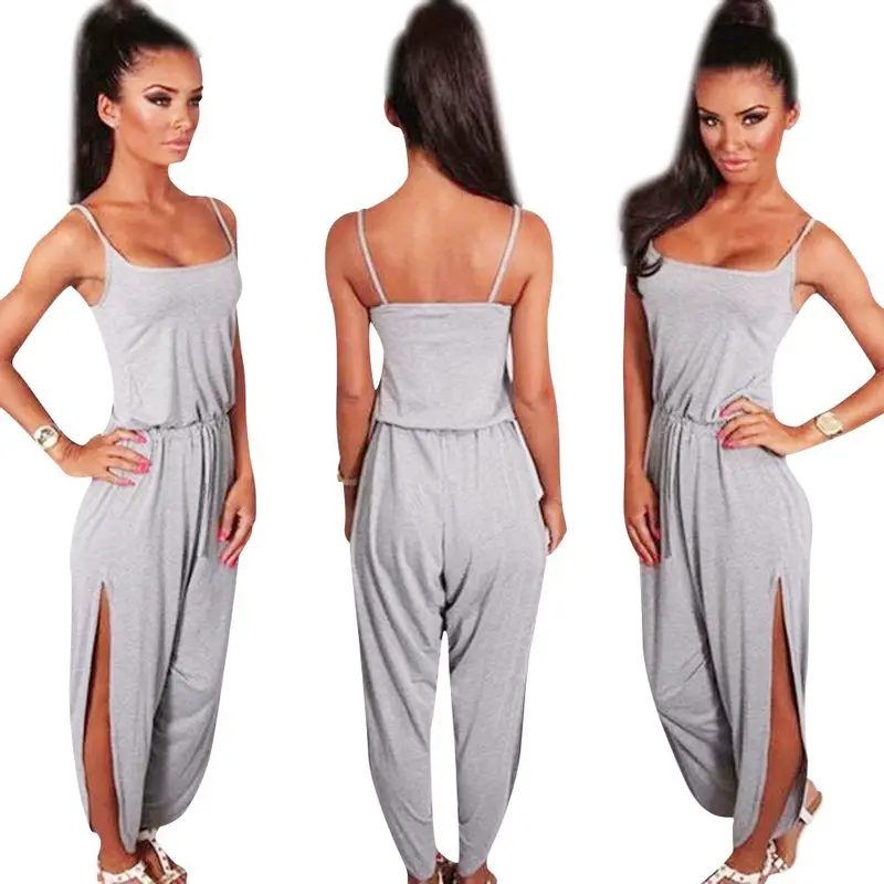 Sleeveless Women Sexy Slim Bandage Jumpsuits Spaghetti Strap Split Jumpsuits Leotard Coveralls 1