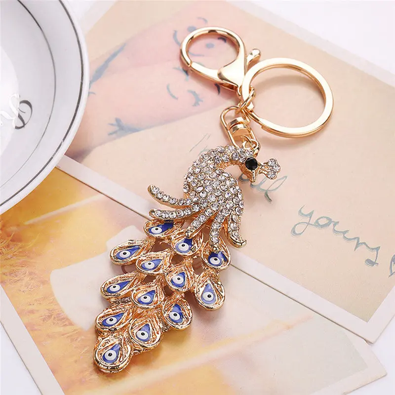 Sleutelhanger Peacock Rhinestone Keychain Bag Handbag Key Ring Car Key Small Pendant Porte Clef Fastshipping Feida 2