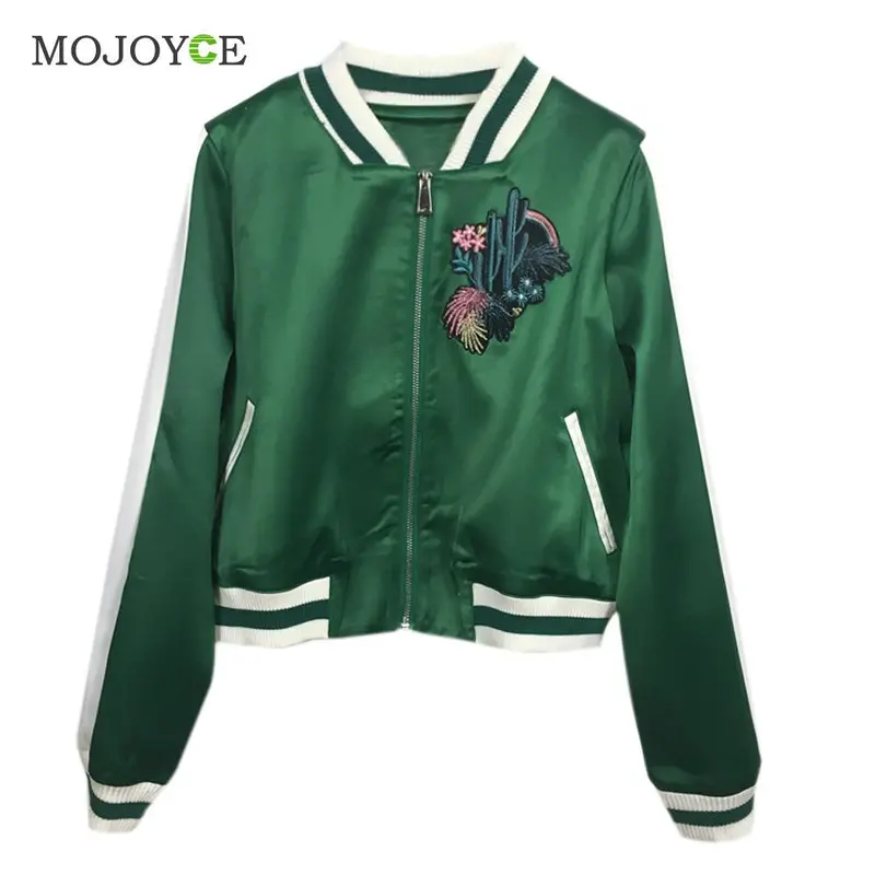 Slim Autunm Embroidered Baseball Jacket Women Short Zip Outerwear Women Embroidered Coats Baseball Coat Trendy Bomber Jacket 1